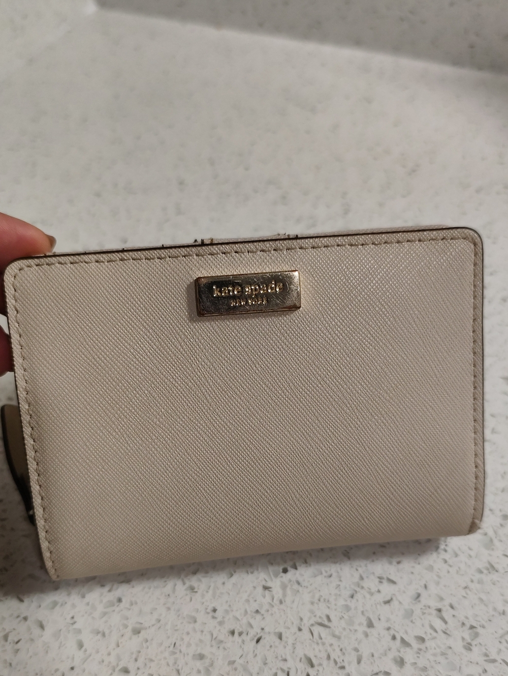 kate spade Cream Saffiano Compact Wallet with Gold Plaque
